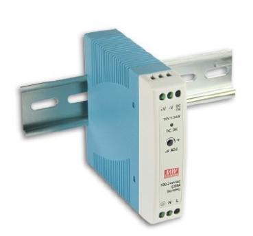 20W/1A DIN-Rail 24V VDC power supply with universal 85 to 264 VAC input: -20~