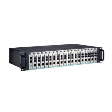 2U Rackmount chassis, with a single 36 to 53 VDC input, 18 slots on the front p