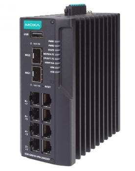 8 GbE + 2 GbE industrial secure router with Firewall/NAT/VPN, 120/220 VDC/VAC, 