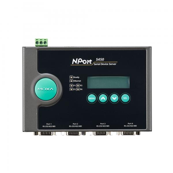 4 port device server, 10/100M Ethernet, RS-232/422/485, DB9 connectors,  12-48 
