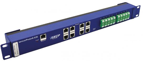 AKCP sensorProbe8N-X20i-DC48, 8 Sensoren, 20 isol. Kont., int. 40-60VDC, 19"