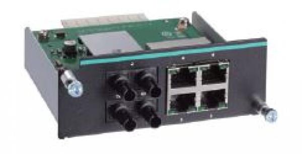 Fast Ethernet module with 2 multi-mode 100BaseFX ports with ST connectors and 4