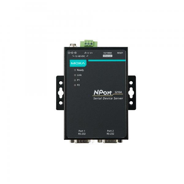NPort 5210A, 2 port device server, 10/100M Ethernet, RS-232, DB9 male