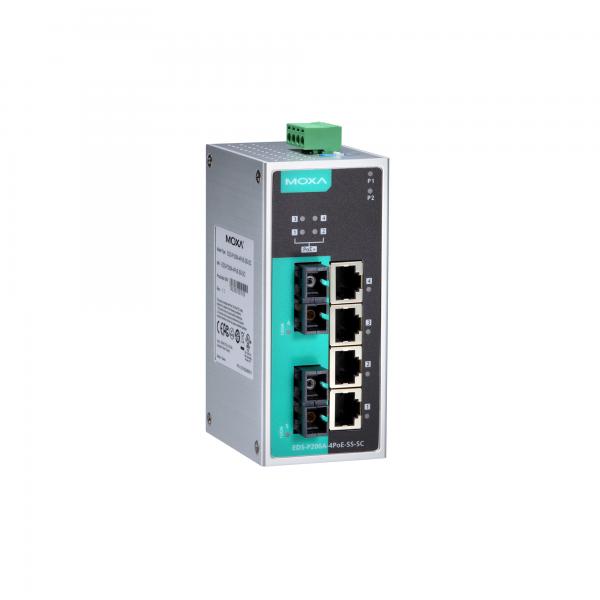 Unmanaged PoE Ethernet switch with 1 10/100BaseT(X) ports, 4 PoE 10/100BaseT(X)