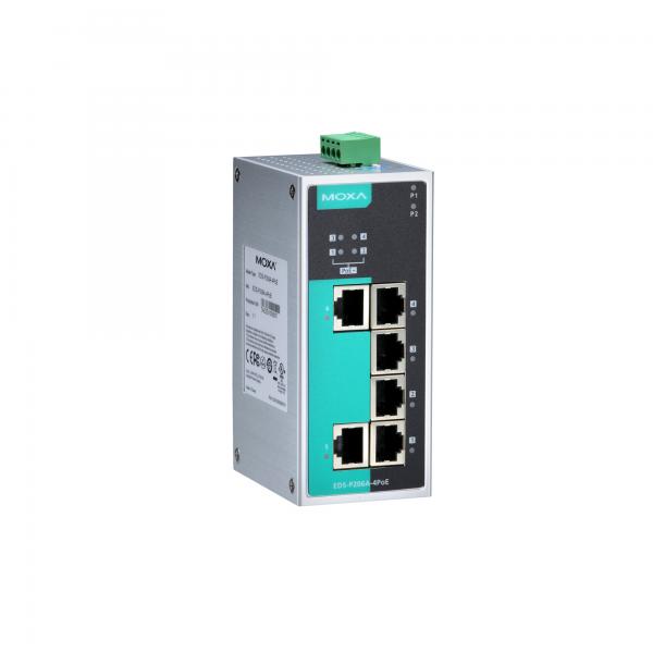 Unmanaged PoE Ethernet switch with 4 PoE 10/100BaseT(X) ports, 2 10/100BaseT(X)